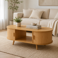 Table basse ovale bois avec rangement au style scandinave – Portes coulissantes 2