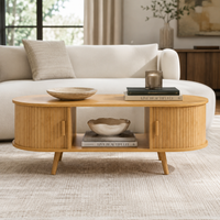 Table basse ovale bois avec rangement au style scandinave – Portes coulissantes 4