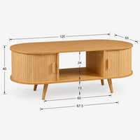 Table basse ovale bois avec rangement au style scandinave – Portes coulissantes 7
