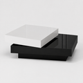 Table basse pivotante moderne à double plateau – Noir & blanc laqué, rangement 2 niveaux