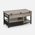 Table basse relevable extensible grise avec rangements – Plateau relevable, 4 à 6 couverts