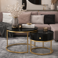 Table basse ronde gigogne effet marbre design noir – Métal doré, 2 tables 4