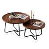 Table basse gigogne ronde en bois de noyer – Pieds métal noir, 2 tables