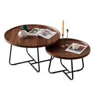 Table basse gigogne ronde en bois de noyer – Pieds métal noir, 2 tables 1