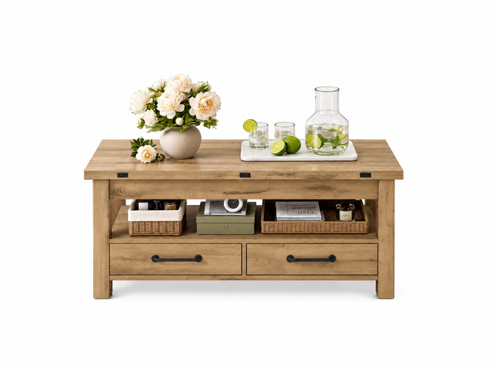 Table basse relevable extensible 3 en 1 – Bureau & table à manger, 6 convives