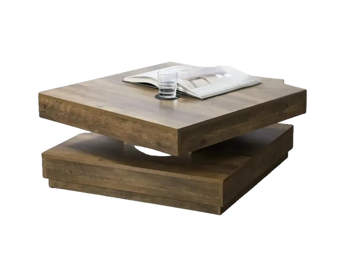 Table basse carrée avec plateau pivotant et plateau inférieur – Rangement modulable