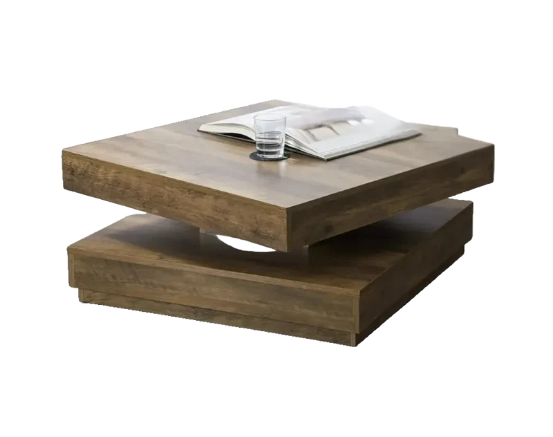 Table basse carrée avec plateau pivotant et plateau inférieur – Rangement modulable