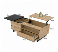 Table basse relevable en bois et métal avec LED – Plateau relevable & rangement 4