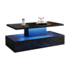 Table basse rectangulaire noire à double plateau avec LED et rangement – LED 16 couleurs
