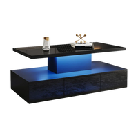 Table basse rectangulaire noire à double plateau avec LED et rangement – LED 16 couleurs 5