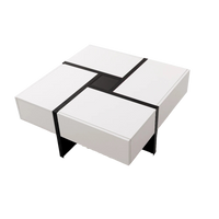 Table basse carrée moderne noire et blanche avec rangements – 4 tiroirs & niche 1