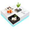 Table basse carrée avec LED et rangement amovible – Coffre amovible & LED