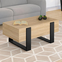 Table basse relevable en bois et noir style industriel – plateau relevable et rangement 2