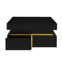 Table basse carrée noire et dorée avec rangements design – Accents dorés & 2 tiroirs 4