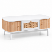 Table basse en bois et rotin avec rangements – Cannage & rangements fermés 1