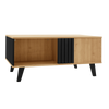 Table basse rectangulaire design moderne – Bois & noir, tiroir et niches