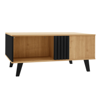 Table basse rectangulaire design moderne – Bois & noir, tiroir et niches 1