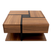 Table basse carrée bois et noir avec tiroirs de rangement – 4 tiroirs & plateau inférieur
