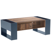 Table basse moderne bois et bleu profond avec rangement – Tiroir central & compartiments 2