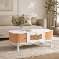 Table basse en bois et rotin avec rangements – Cannage & rangements fermés 2