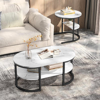 Table basse gigogne ronde et ovale avec rangement – Effet marbre, 2 tables 3