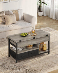 Table basse relevable extensible grise avec rangements – Plateau relevable, 4 à 6 couverts 2