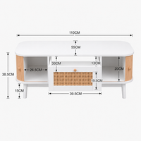 Table basse en bois et rotin avec rangements – Cannage & rangements fermés 7