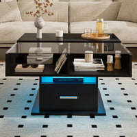 Table basse relevable extensible avec vitrine et LED – Plateau relevable & LED connectée 3