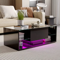 Table basse noire avec étagères en verre et éclairage LED – Verre trempé & LED 2