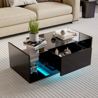 Table basse noire avec étagères en verre et éclairage LED – Verre trempé & LED 3