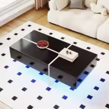 Table basse design noire et blanche avec LED – 3 tiroirs & LED connectée