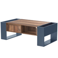Table basse moderne bois et bleu profond avec rangement – Tiroir central & compartiments 3