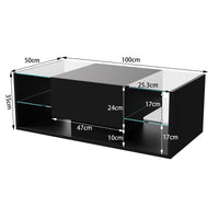 Table basse noire avec étagères en verre et éclairage LED – Verre trempé & LED 4