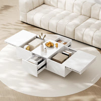 Table basse blanche laquée avec rangement et tiroirs design – Ouverture par pression 3