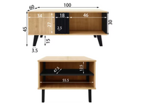 Table basse rectangulaire design moderne – Bois & noir, tiroir et niches 5