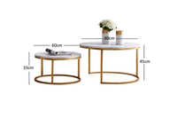 Table basse gigogne ronde effet marbre blanc et métal doré – 2 tables 5