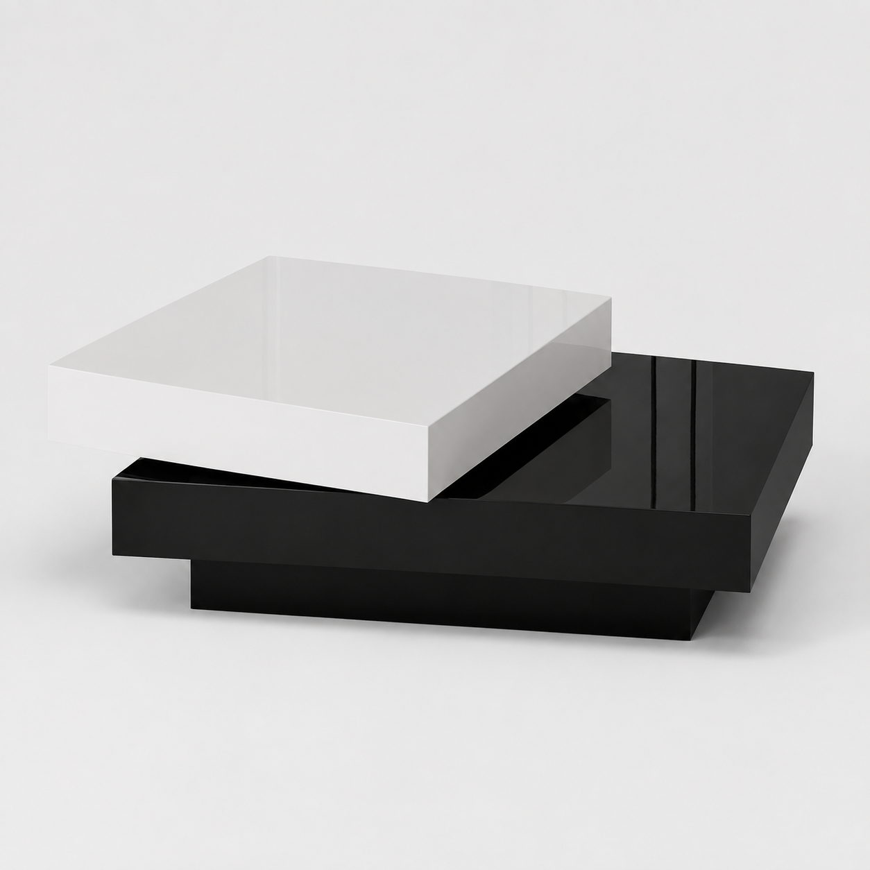 Table basse pivotante moderne à double plateau – Noir & blanc laqué, rangement 2 niveaux