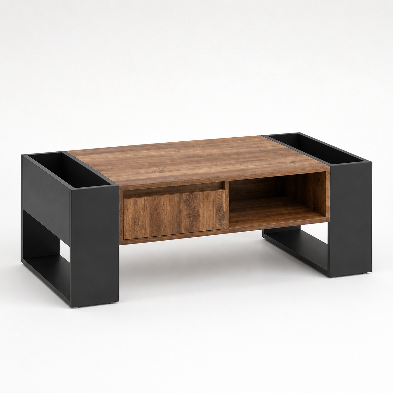 Table basse en bois rectangulaire design avec tiroir et rangements – Rangement intégré