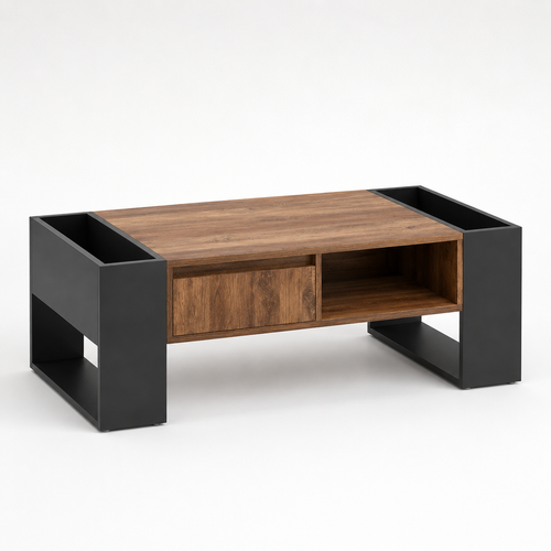 Table basse en bois rectangulaire design avec tiroir et rangements – Rangement intégré