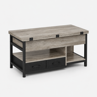 Table basse relevable extensible grise avec rangements – Plateau relevable, 4 à 6 couverts 1
