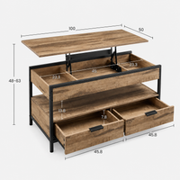 Table basse relevable industrielle avec rangement – Plateau relevable & multi-rangements 6