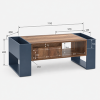 Table basse moderne bois et bleu profond avec rangement – Tiroir central & compartiments 7