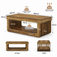 Table Basse Bois Rustique à Lattes avec Rangement 6