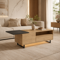 Table basse relevable en bois et métal avec LED intégrée et grand rangement 2