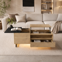 Table basse relevable en bois et métal avec LED intégrée et grand rangement 4