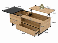 Table basse relevable en bois et métal avec LED intégrée et grand rangement 7