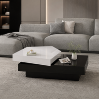 Table basse pivotante moderne à double plateau – Noir & blanc laqué, rangement 2 niveaux 2
