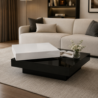Table basse pivotante moderne à double plateau – Noir & blanc laqué, rangement 2 niveaux 4