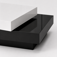 Table basse pivotante moderne à double plateau – Noir & blanc laqué, rangement 2 niveaux 6