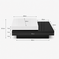 Table basse pivotante moderne à double plateau – Noir & blanc laqué, rangement 2 niveaux 7